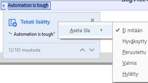 Muutoksen tilan määrittäminen