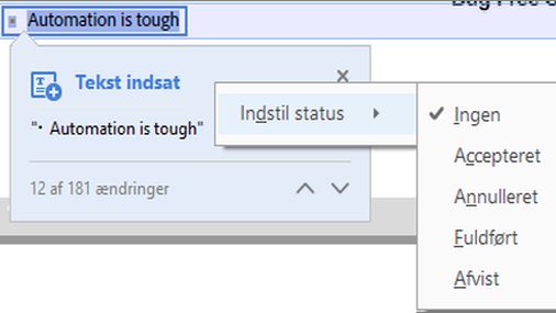Indstil status for ændringen
