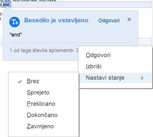Nastavitev stanja spremembe