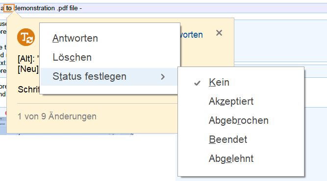 Status für die Änderung festlegen