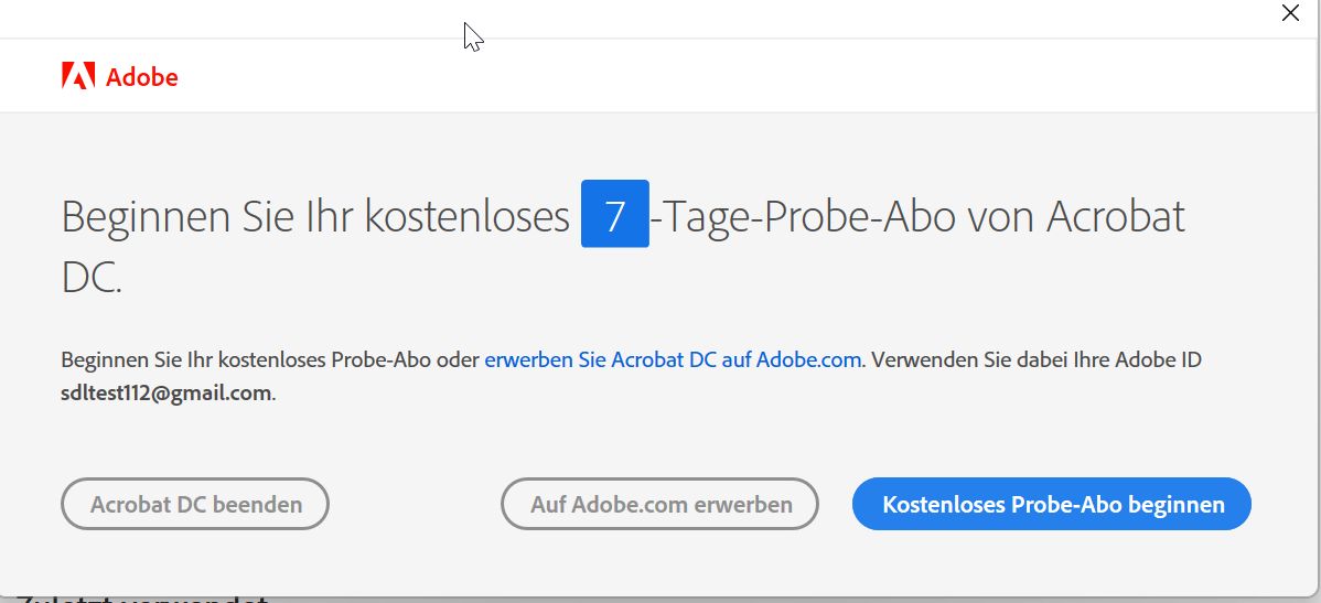 Fehler beim Starten der Acrobat-Testversion