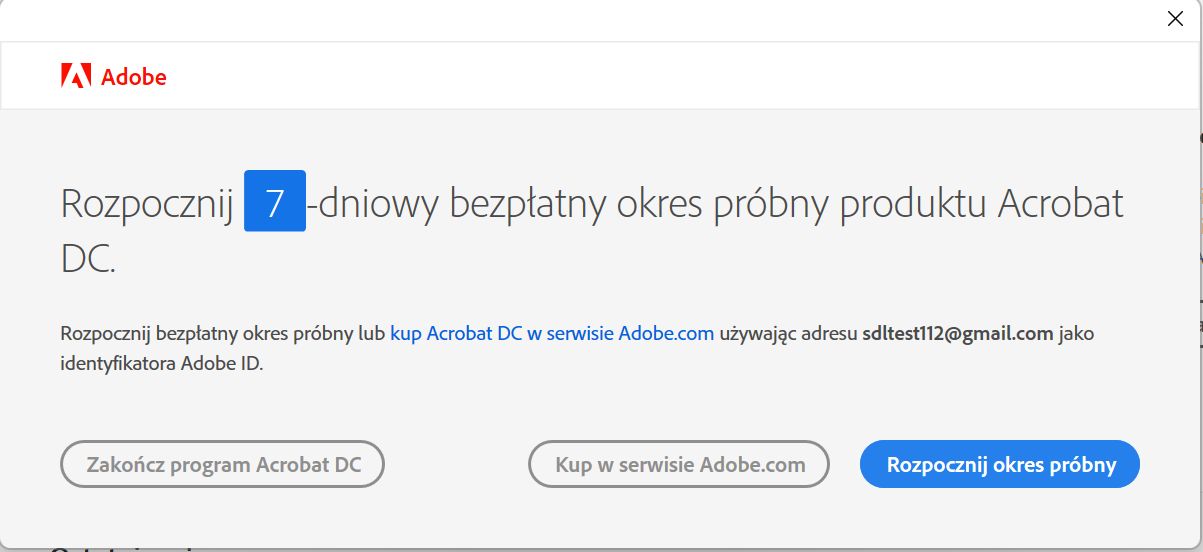 Błąd uruchamiania wersji próbnej programu Acrobat