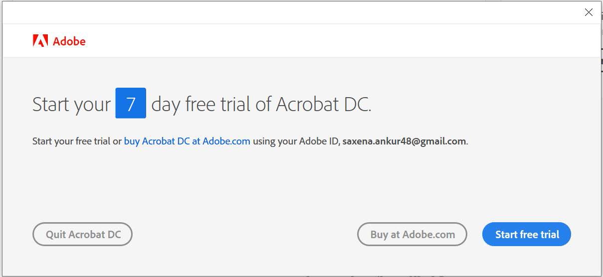 שגיאה מהסוג '&quot;התחל תקופת ניסיון של Acrobat&quot;