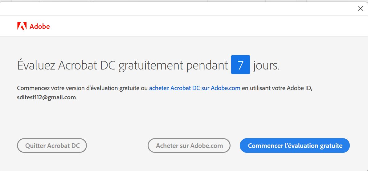 Erreur de démarrage de la version d’évaluation d’Acrobat