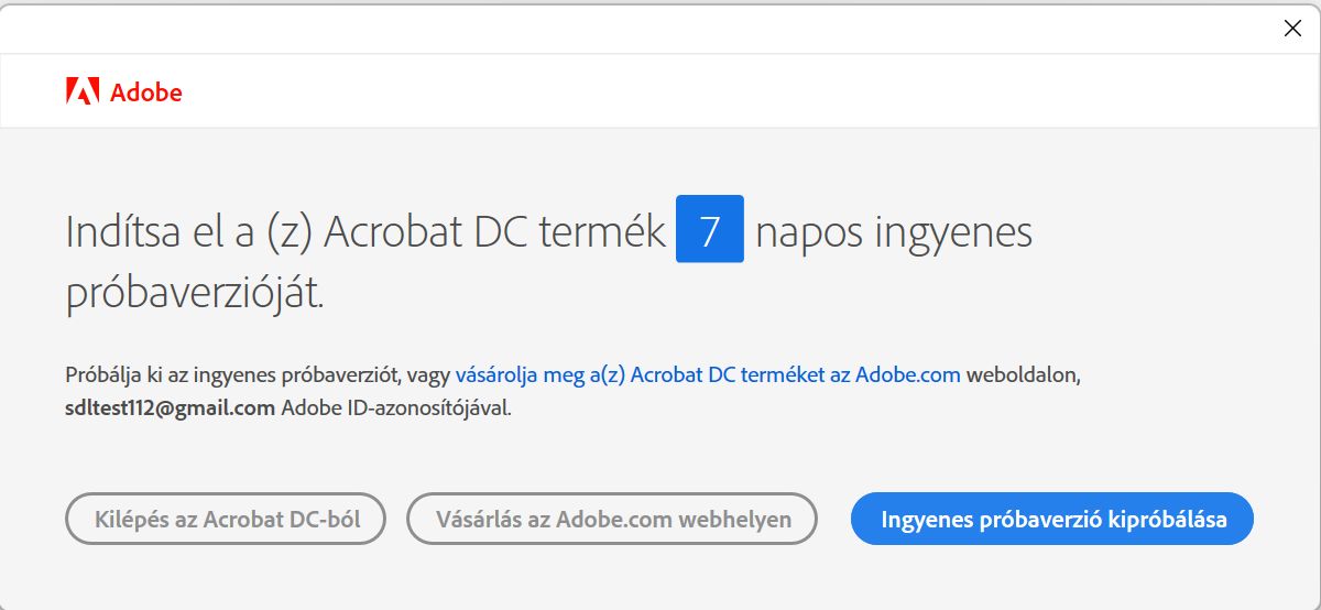 Acrobat próbaverziójának indítási hibája