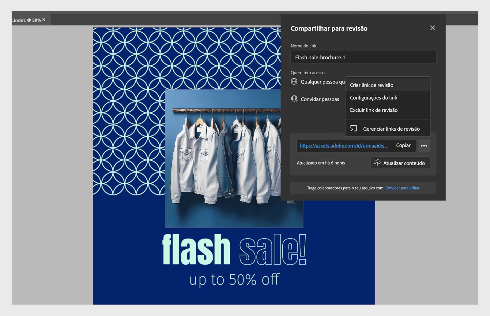 Captura de tela mostrando as opções disponíveis na caixa de diálogo Compartilhar para revisão
