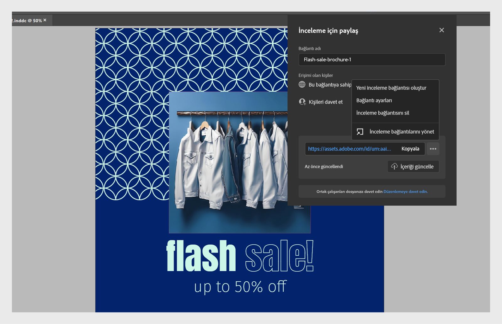 İnceleme için paylaş iletişim kutusunda kullanılabilen seçenekleri gösteren ekran görüntüsü