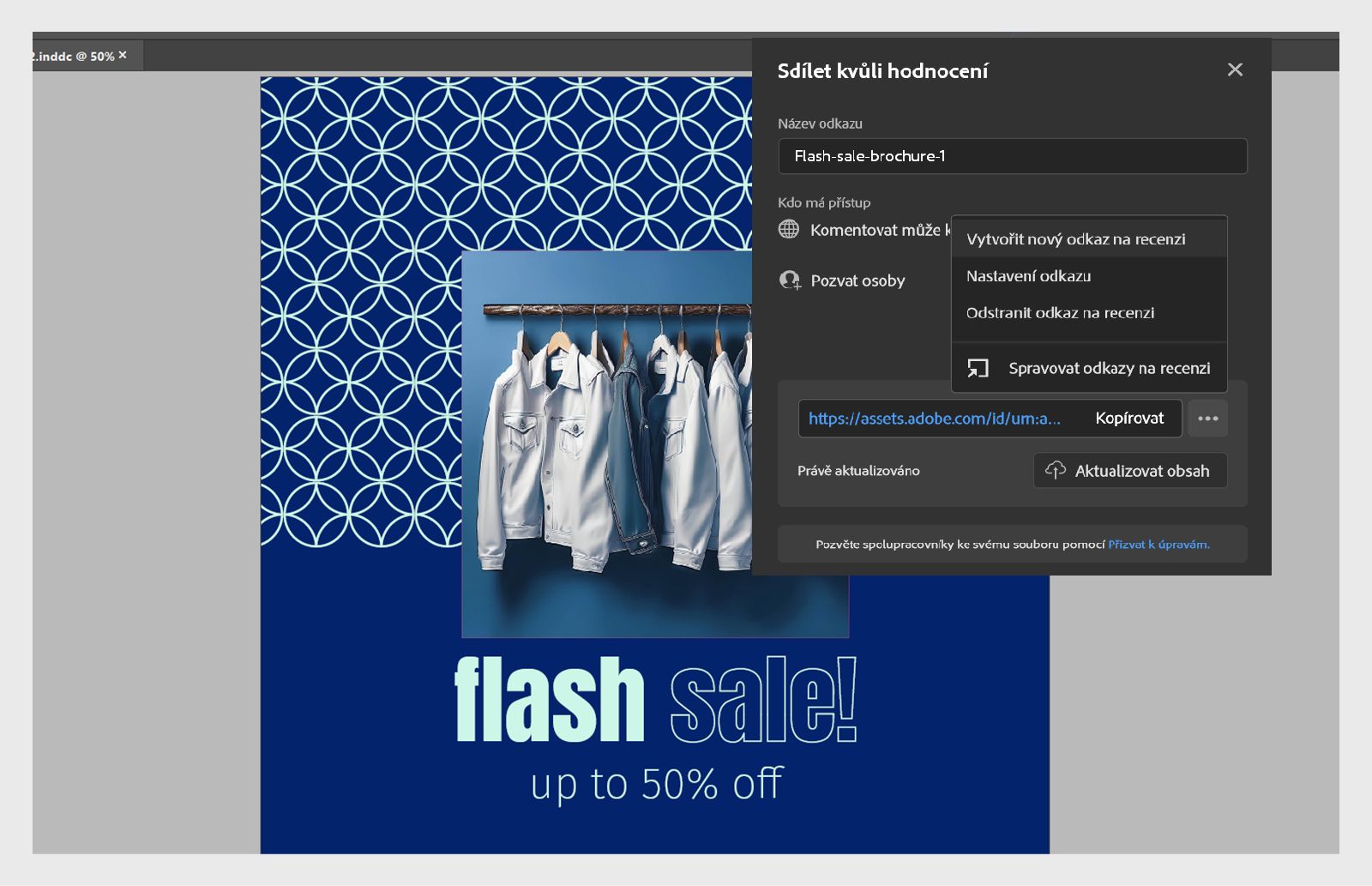 Snímek obrazovky zobrazující možnosti dostupné v dialogovém okně Sdílet kvůli hodnocení
