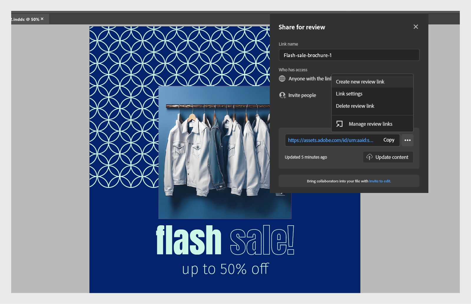 Screenshot showing the options available in the Share for review dialog