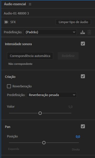 Opções de efeitos sonoros