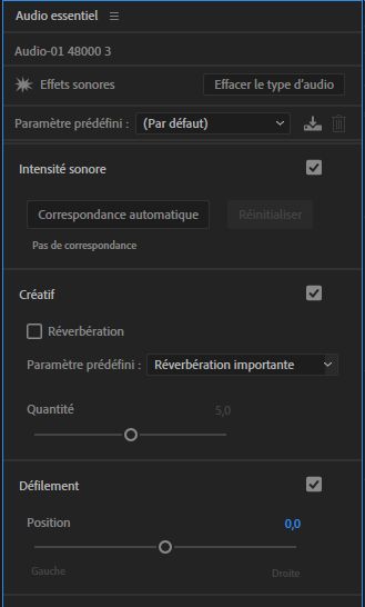 Options d’effets sonores