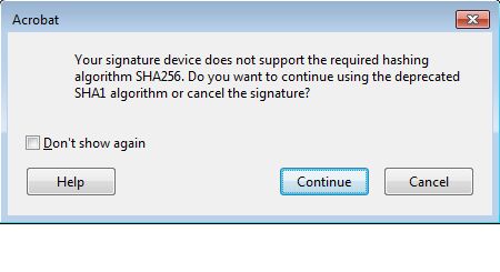 Vaša naprava za podpisovanje ne podpira sporočila o zahtevanem razpršilnem algoritmu SHA256