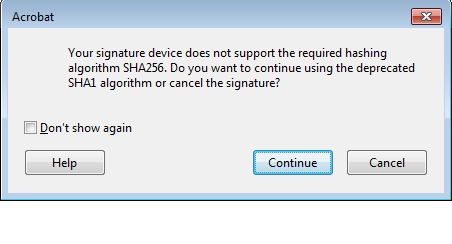 서명 장치가 필요한 해싱 알고리즘 SHA256 메시지를 지원하지 않음
