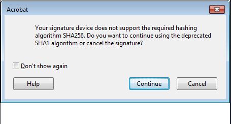Пристрій створення підписів не підтримує обов’язковий хеш-алгоритм повідомлення SHA256