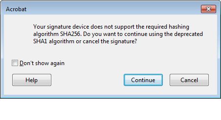 Message « Le dispositif de signature ne prend pas en charge l’algorithme de hachage SHA256 requis. »