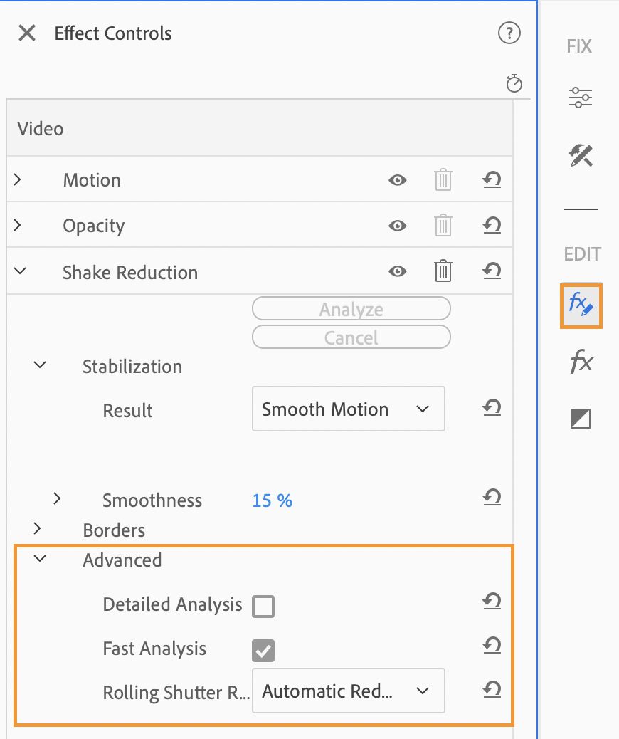 Shake reduction settings