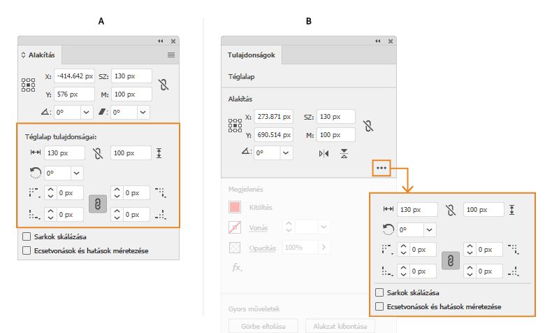 Az élő alakzatok beállításainak megadása