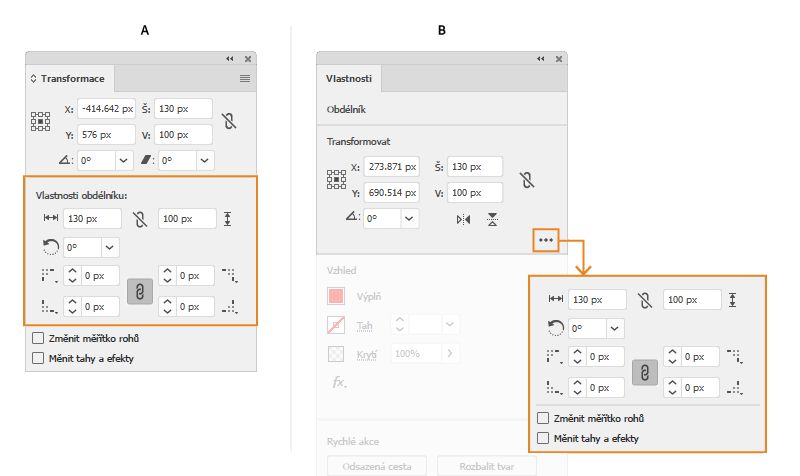 Zadání voleb živého tvaru
