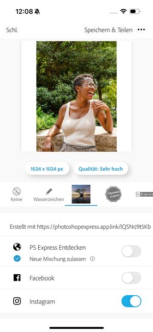 Schalte den Umschalter für Instagram ein, um das Foto auf der Instagram-Plattform zu teilen 