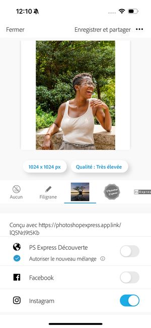 Activer le bouton d’action d’Instagram pour partager la photo sur la plateforme Instagram 