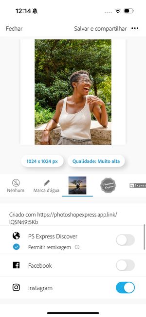 Ative o botão de alternância do Instagram para compartilhar a foto na plataforma Instagram 