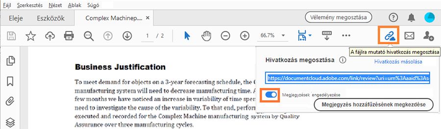 A fájlra mutató hivatkozás megosztása