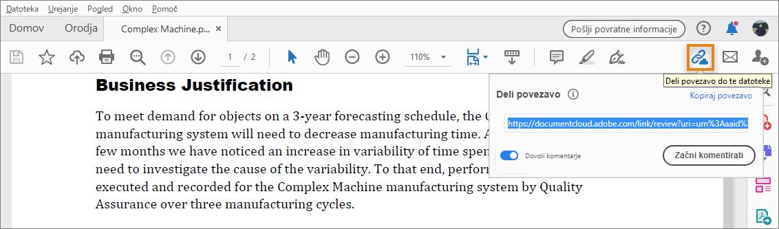Deli povezavo do datoteke