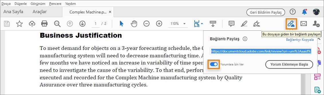 Dosyaya giden bir bağlantı paylaşma