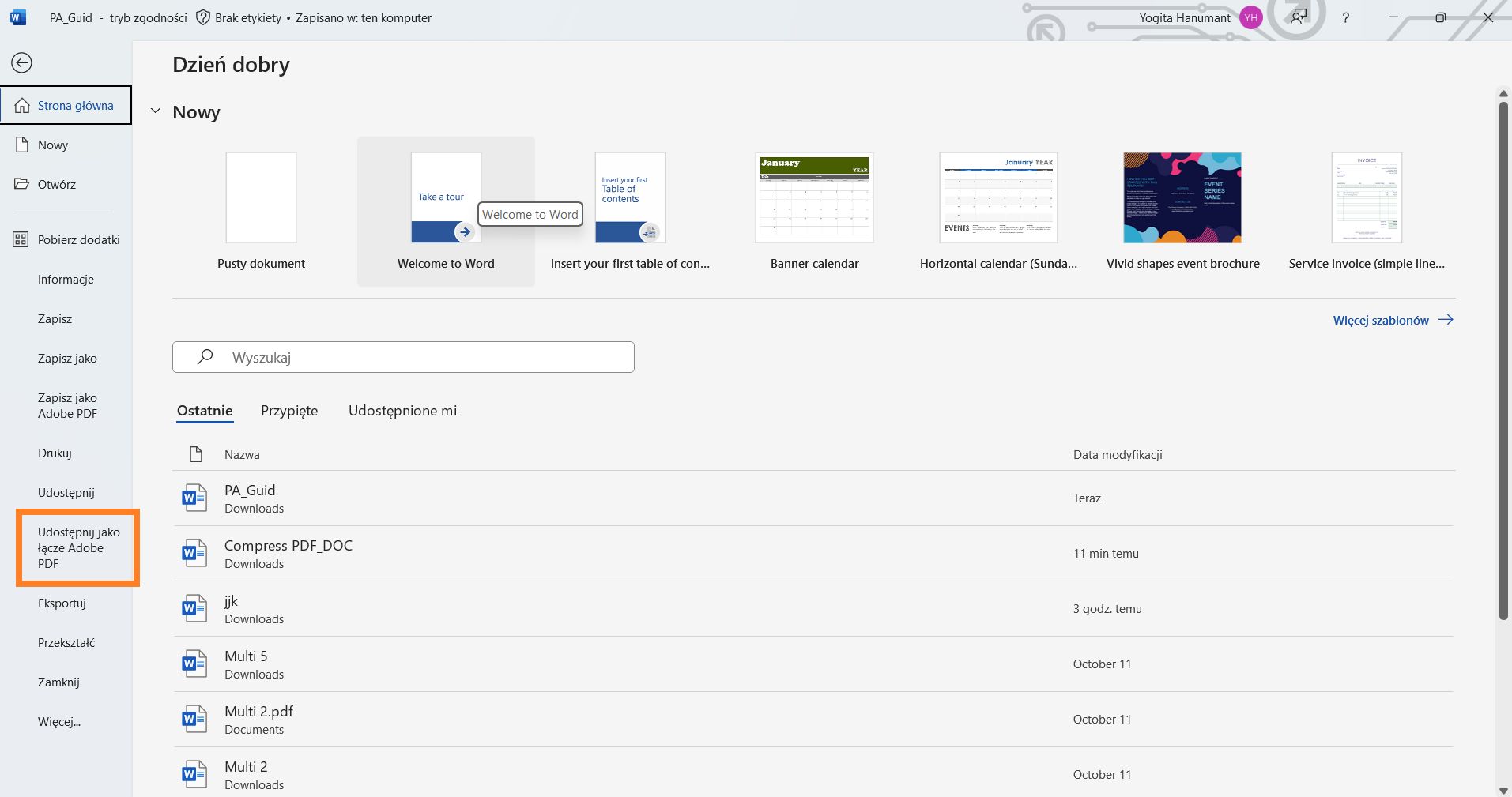 Udostępnij jako łącze Adobe PDF