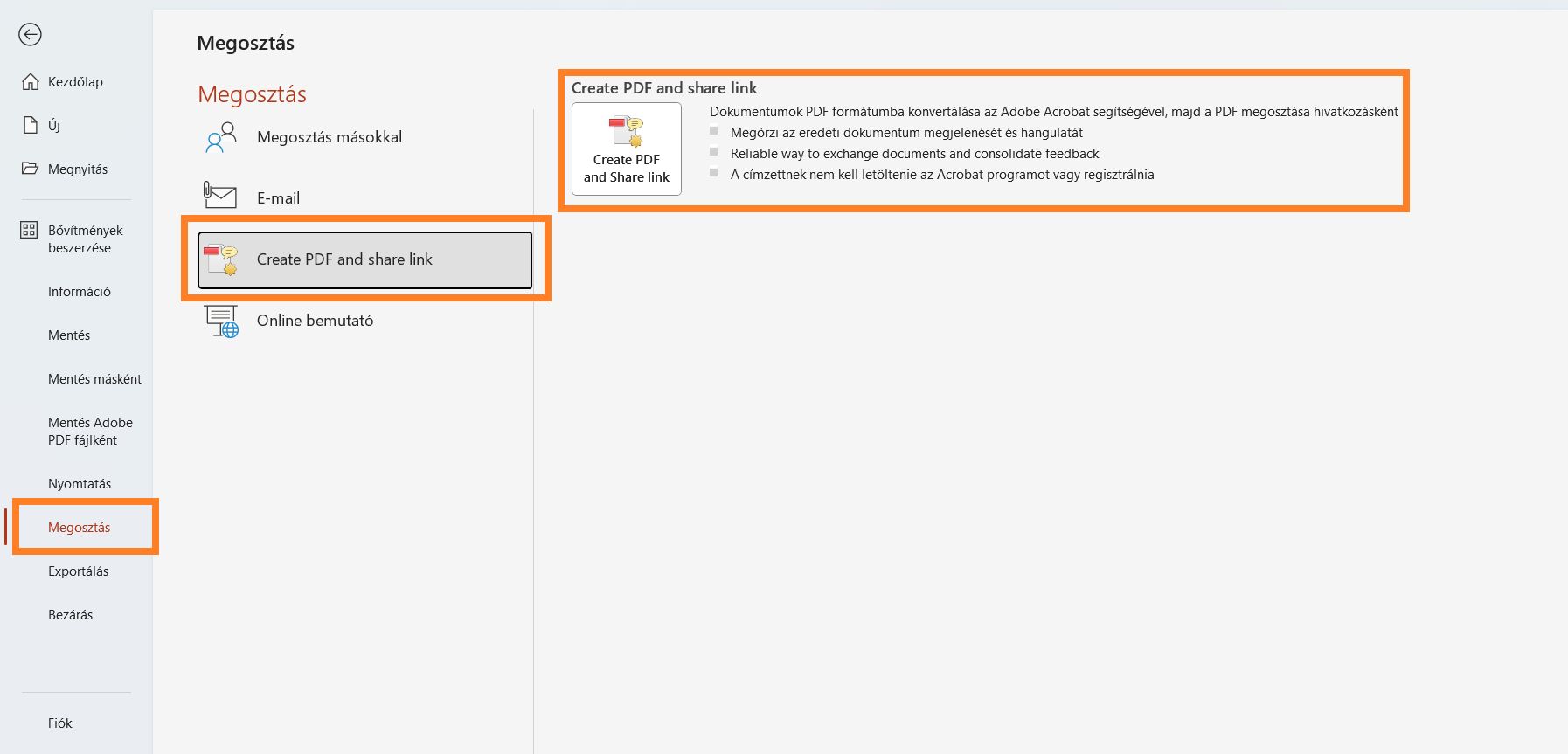 Adobe PDF küldése átnézésre a PowerPointban