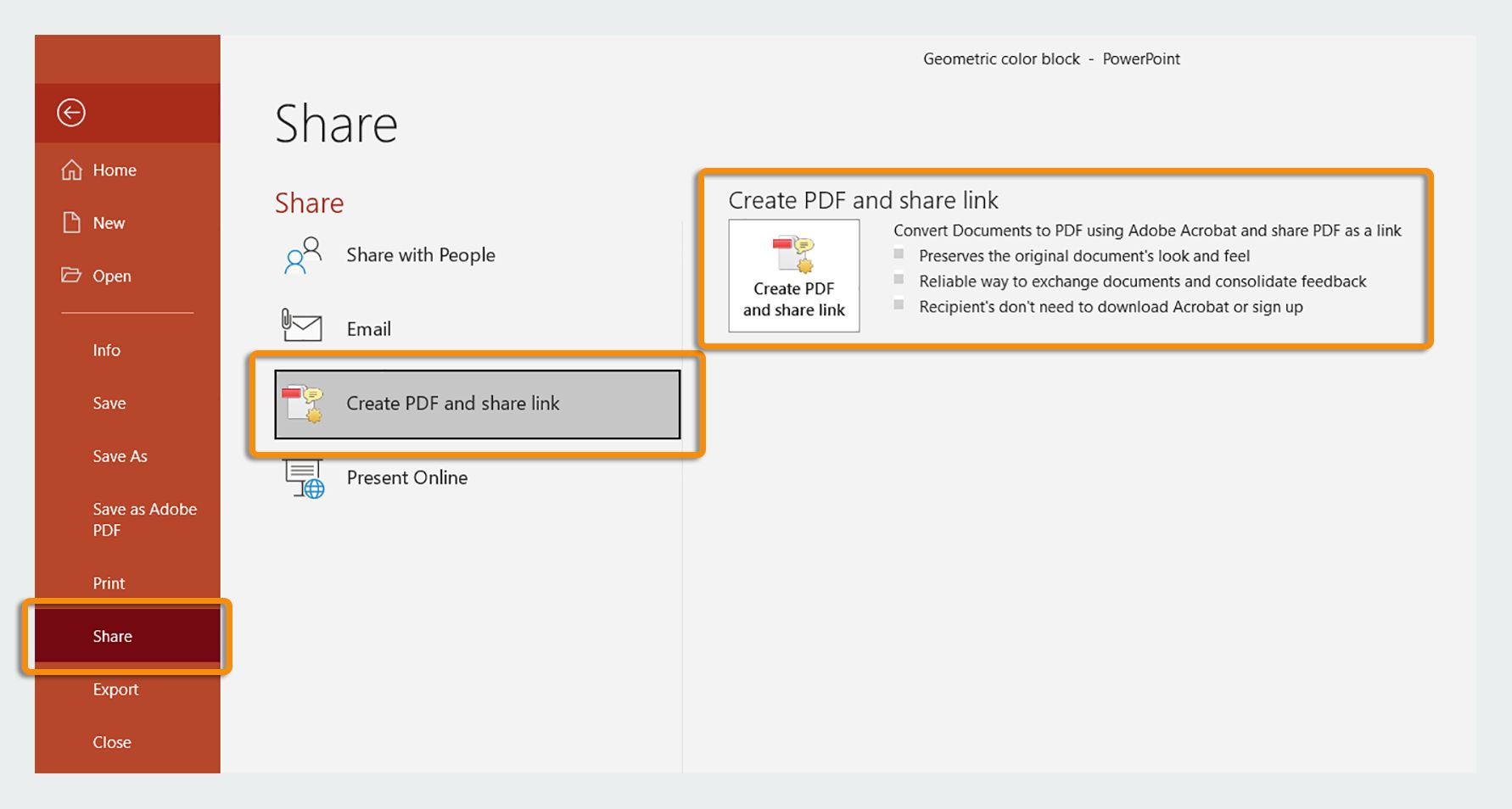 Send Adobe PDF for Review ב-PowerPoint