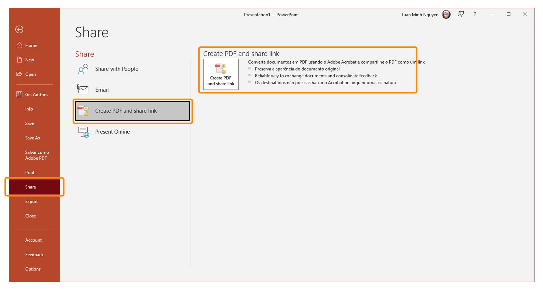 Enviar Adobe PDF para revisão no PowerPoint