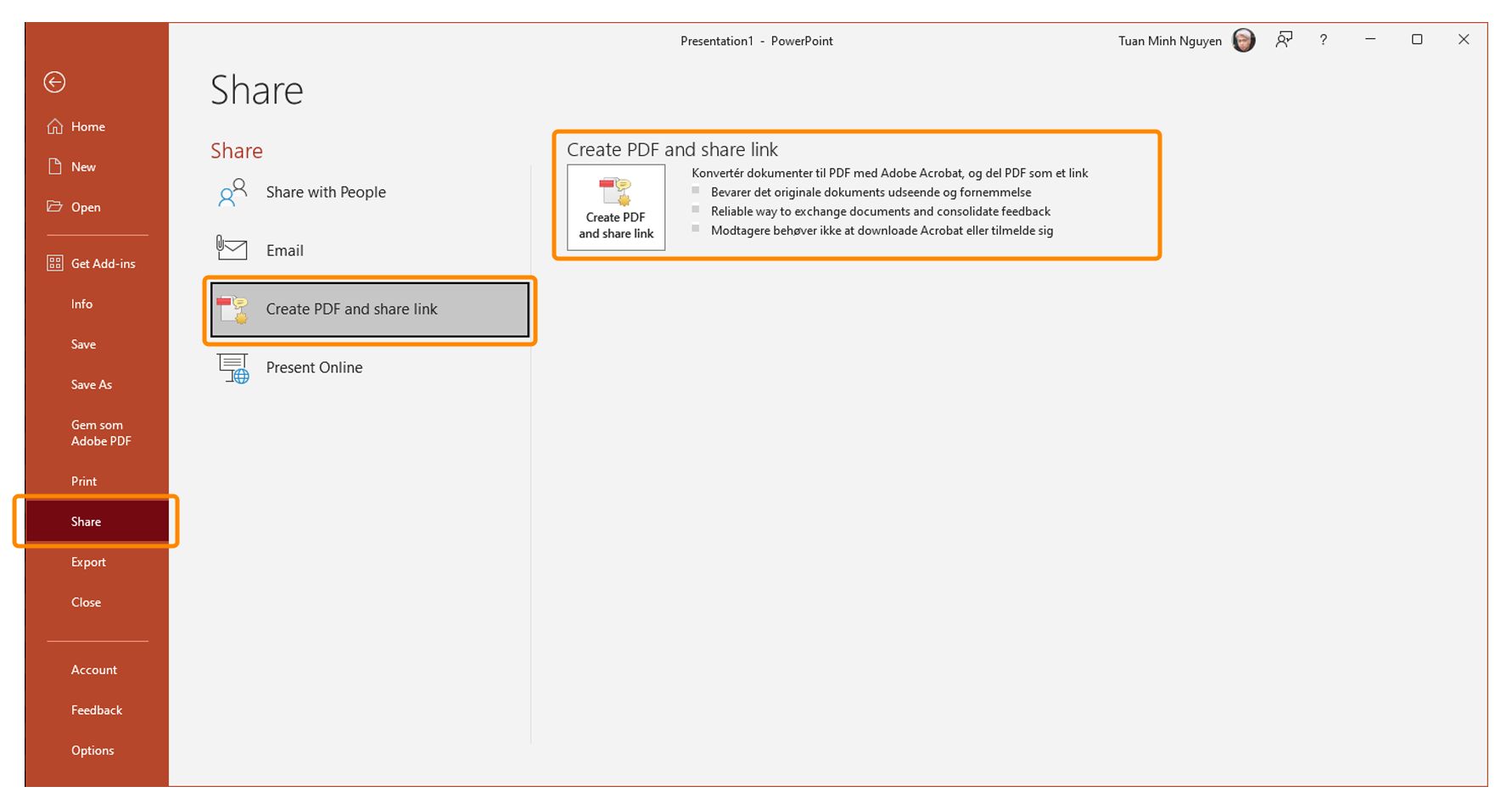 Send Adobe PDF til gennemgang i PowerPoint