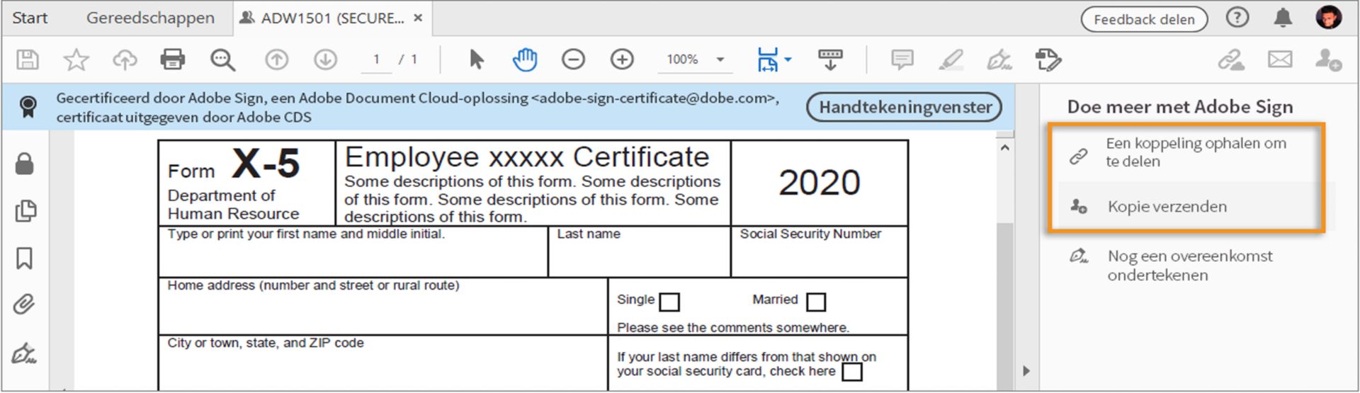 Het beveiligde document delen