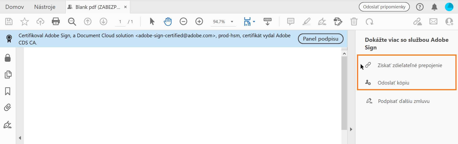 Zdieľať zabezpečený dokument