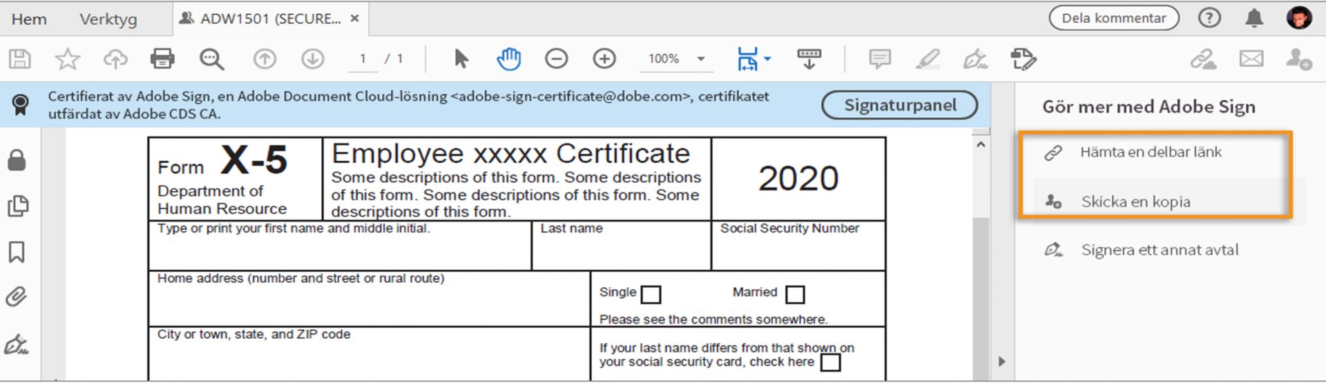 Dela det skyddade dokumentet