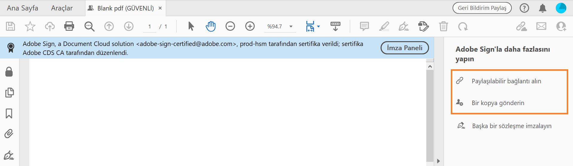 Güvenli belgeyi paylaşma