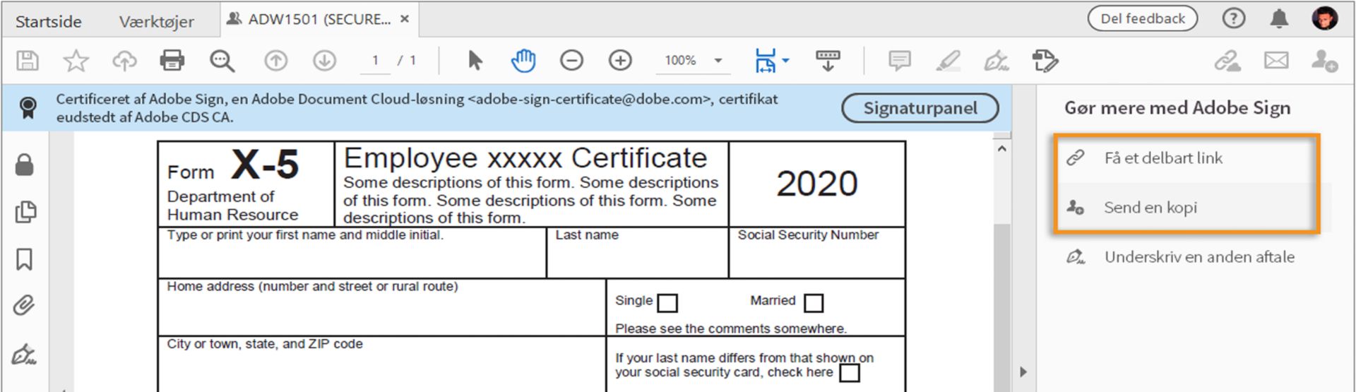 Del det sikrede dokument