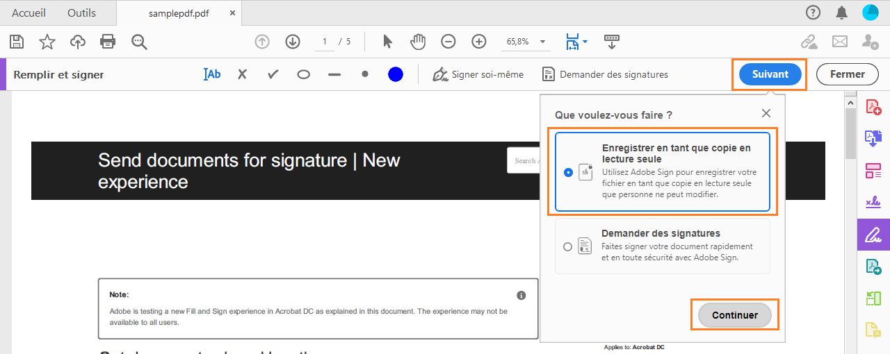 Partage d’une copie du document en lecture seule