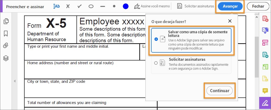 Compartilhar uma cópia somente leitura do documento
