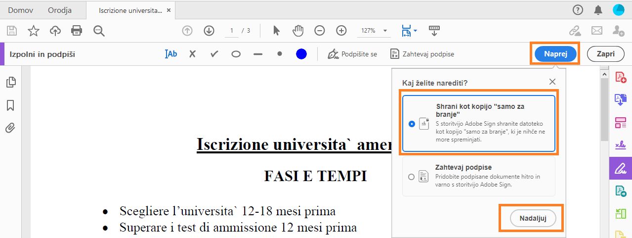 Skupna raba dokumenta v obliki kopije "samo za branje"