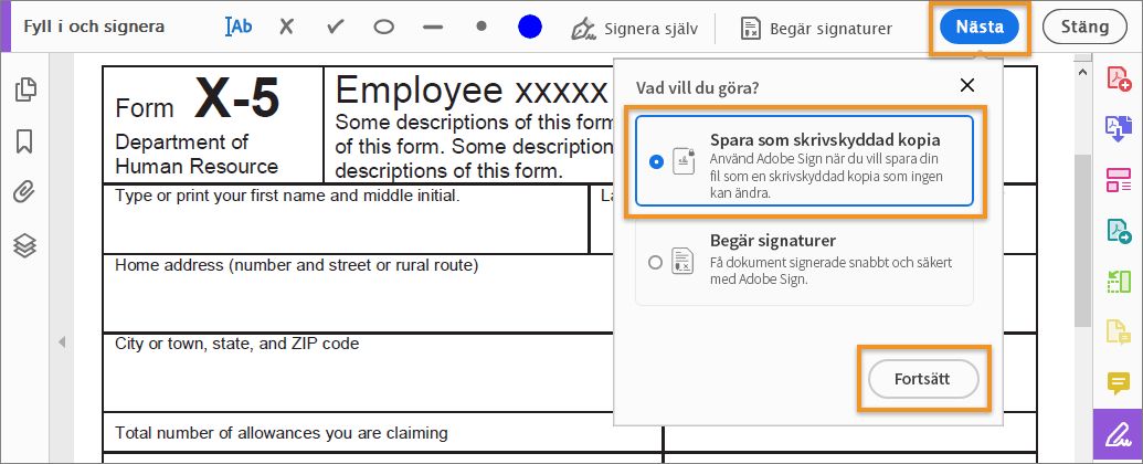 Dela en skrivskyddad kopia av dokumentet