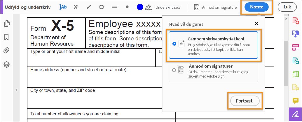 Del en skrivebeskyttet kopi af dokumentet
