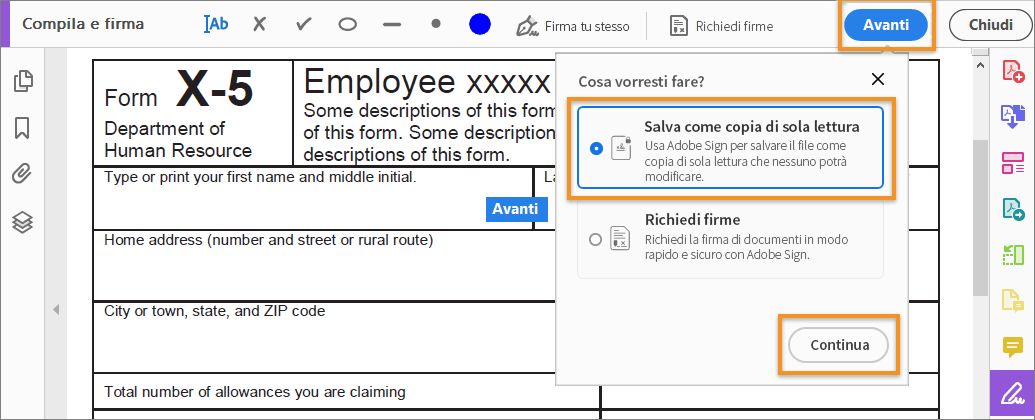 Condividere una copia di sola lettura del documento