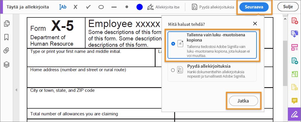 Jaa dokumentin vain luku -muotoinen kopio