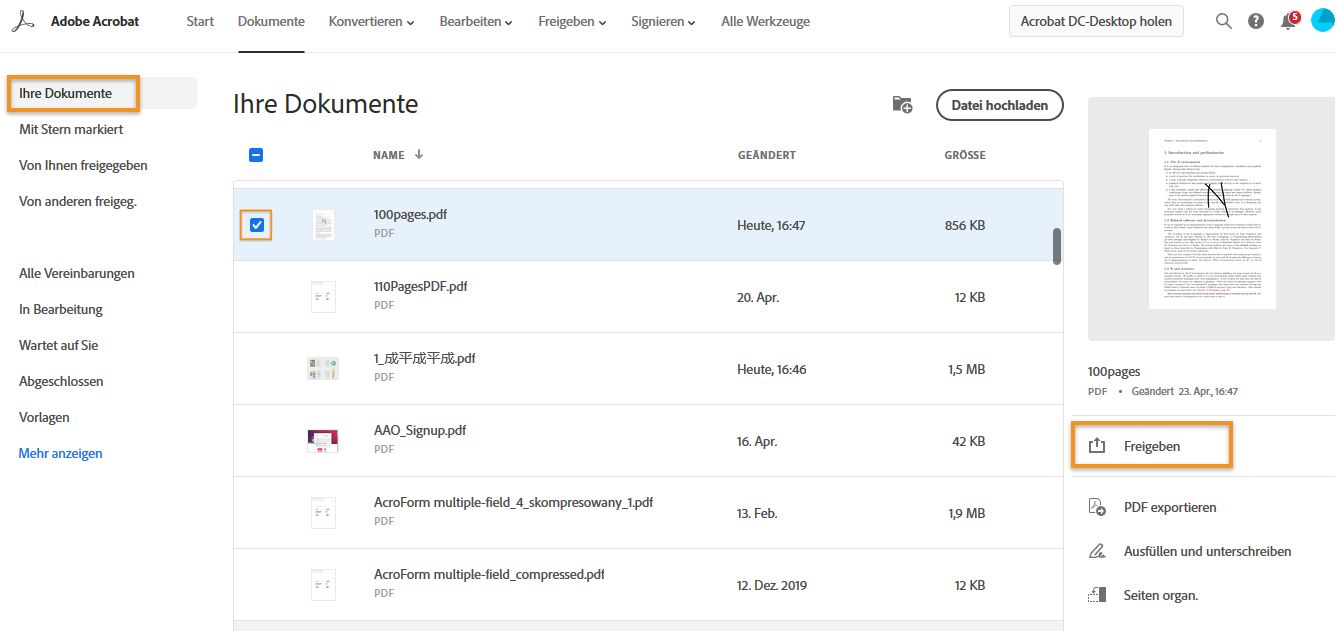 Freizugebende Datei auswählen