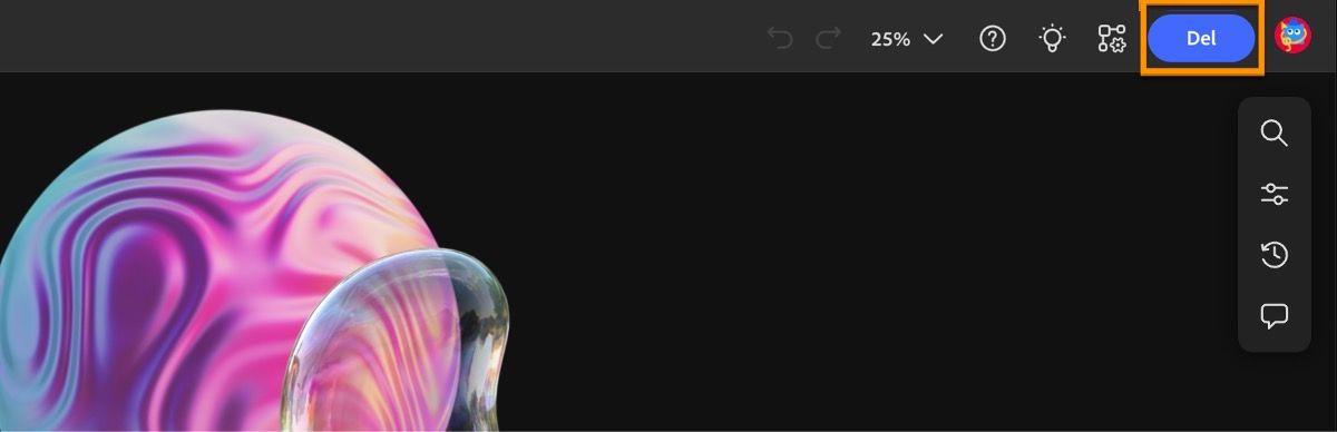 Indstillingen Del er tilgængelig på menulinjen og kan bruges til at dele moodboardet til samarbejde.