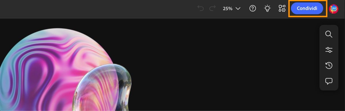 L’opzione Condividi è disponibile nella barra dei menu e può essere utilizzata per condividere la moodboard per la collaborazione.