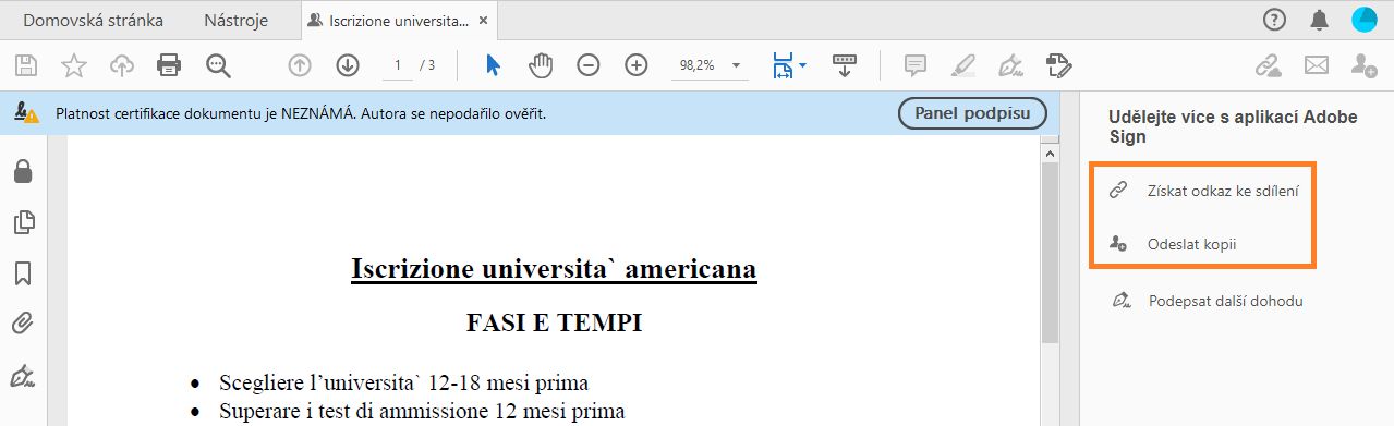 Sdílet kopii podepsaného dokumentu