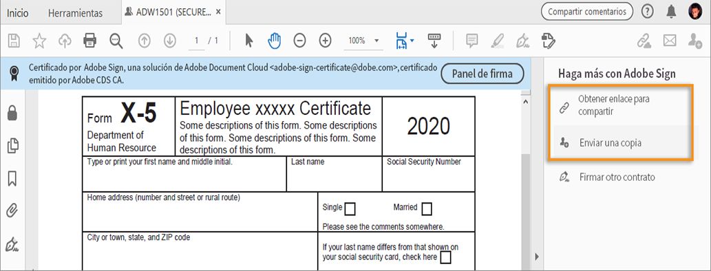 Compartir una copia del documento firmado